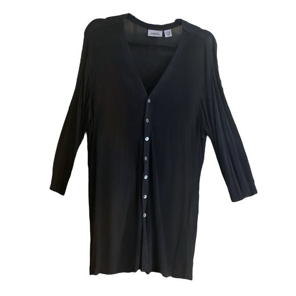 Chicos Travelers Black Long Button Up Cardigan Womens Size 2(L-12) Drapey Slinky - Picture 1 of 7